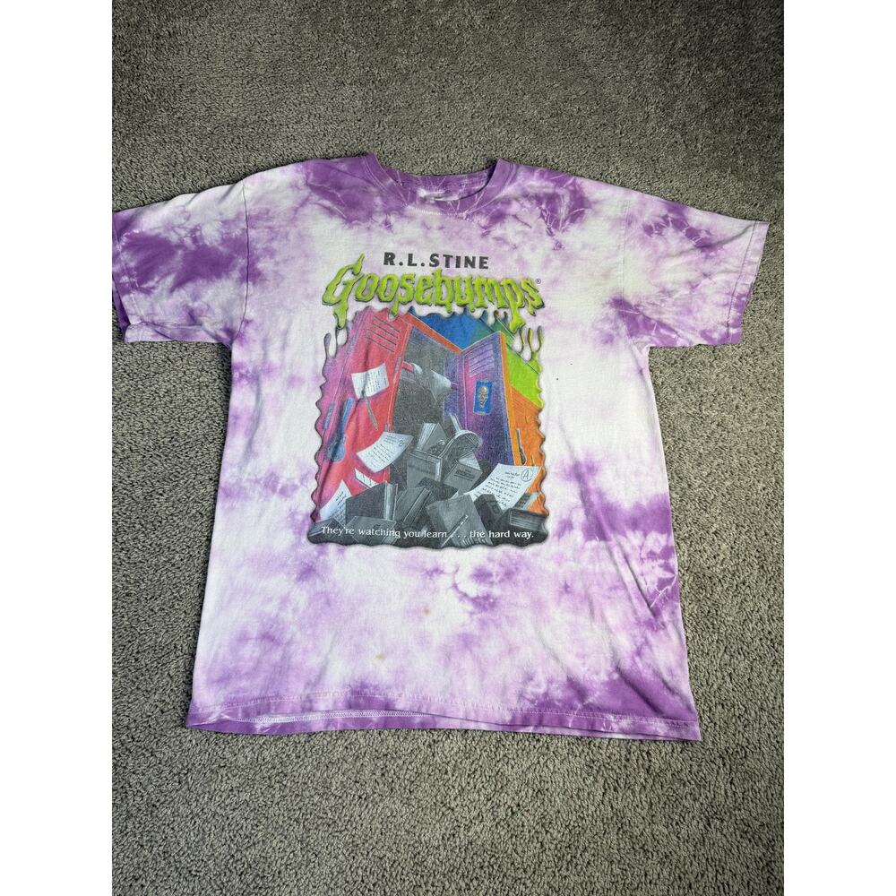 Goosebumps Shirt Mens M The Haunted School Purple Tie Dye Crew Neck Cotton